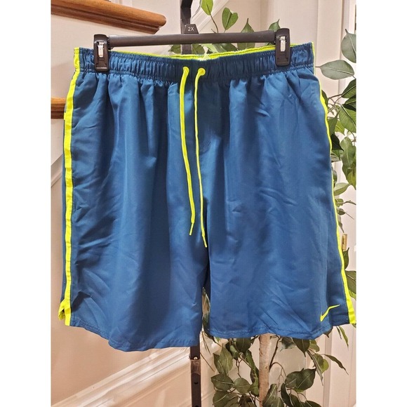 Nike Men's Blue 100% Polyester Pull On Swim Trunk Logo Print Shorts Size 2XLT - Picture 12 of 12